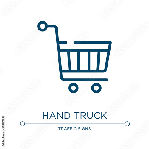 Hand truck icon. Linear vector illustration from shopping and commerce collection. Outline hand truck icon vector. Thin line symbol for use on web and mobile apps, logo, print media.