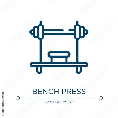 Bench press icon. Linear vector illustration from gym equipment collection. Outline bench press icon vector. Thin line symbol for use on web and mobile apps, logo, print media.