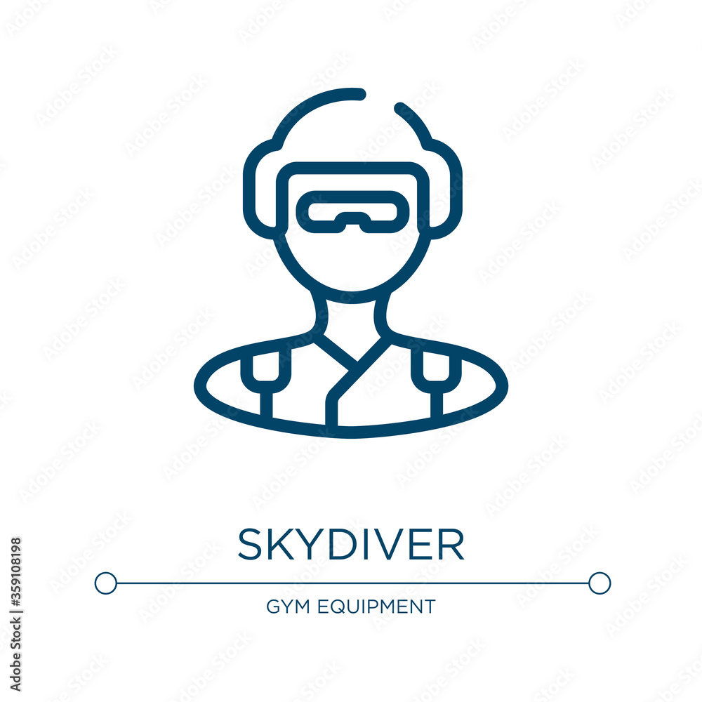 Skydiver icon. Linear vector illustration from sport avatars collection. Outline skydiver icon vector. Thin line symbol for use on web and mobile apps, logo, print media. Skydiver icon. Linear vector illustration from sport avatars collection. Outline skydiver icon vector. Thin line symbol for use on web and mobile apps, logo, print media.
