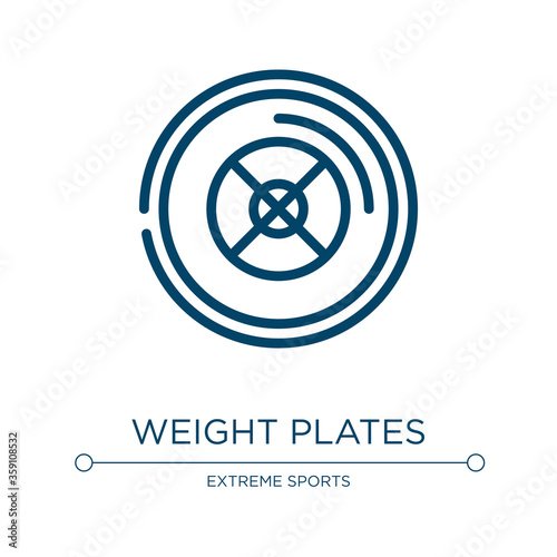 Weight plates icon. Linear vector illustration from gym collection. Outline weight plates icon vector. Thin line symbol for use on web and mobile apps, logo, print media.