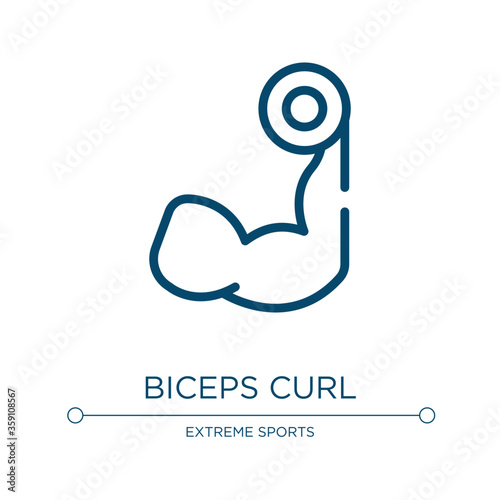 Biceps curl icon. Linear vector illustration from gym collection. Outline biceps curl icon vector. Thin line symbol for use on web and mobile apps, logo, print media.