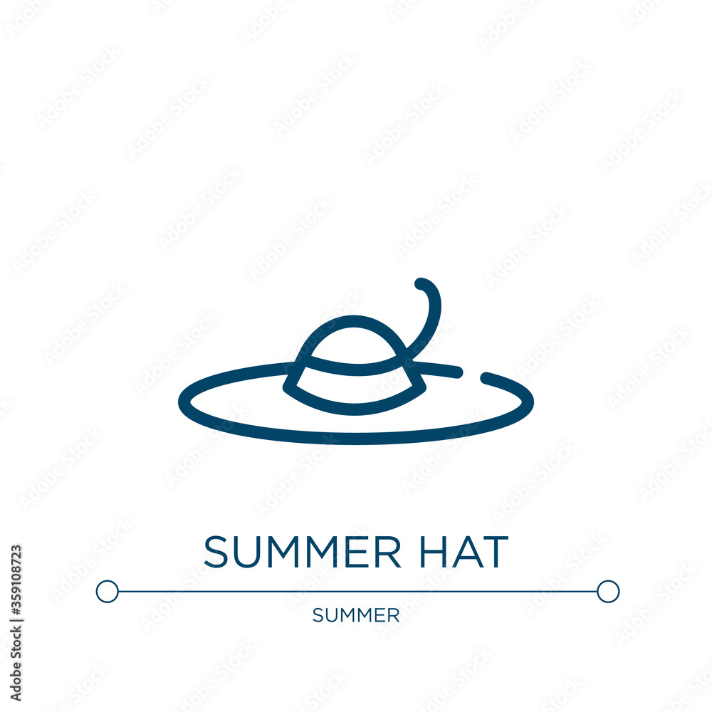 Summer hat icon. Linear vector illustration from summer collection. Outline summer hat icon vector. Thin line symbol for use on web and mobile apps, logo, print media. Summer hat icon. Linear vector illustration from summer collection. Outline summer hat icon vector. Thin line symbol for use on web and mobile apps, logo, print media.