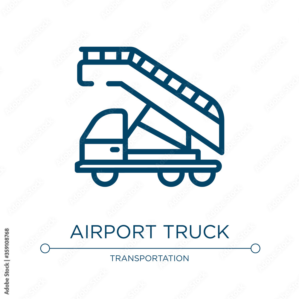 Airport truck icon. Linear vector illustration from airport collection. Outline airport truck icon vector. Thin line symbol for use on web and mobile apps, logo, print media. Airport truck icon. Linear vector illustration from airport collection. Outline airport truck icon vector. Thin line symbol for use on web and mobile apps, logo, print media.