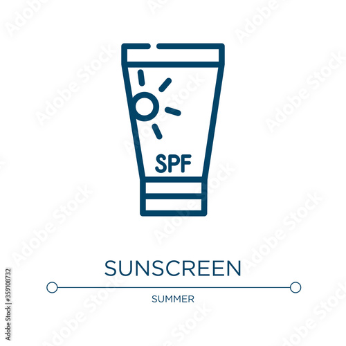 Sunscreen icon. Linear vector illustration from summer collection. Outline sunscreen icon vector. Thin line symbol for use on web and mobile apps, logo, print media.