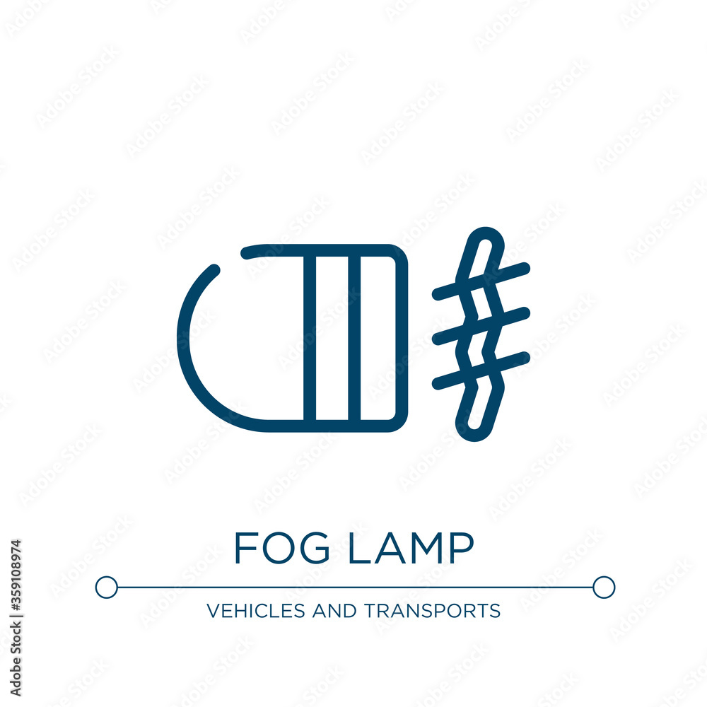 Fog lamp icon. Linear vector illustration from vehicles transport collection. Outline fog lamp icon vector. Thin line symbol for use on web and mobile apps, logo, print media. Fog lamp icon. Linear vector illustration from vehicles transport collection. Outline fog lamp icon vector. Thin line symbol for use on web and mobile apps, logo, print media.