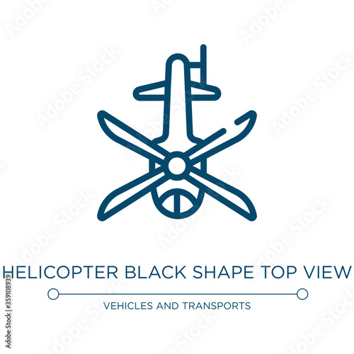 Helicopter black shape top view icon. Linear vector illustration from airplanes collection. Outline helicopter black shape top view icon vector. Thin line symbol for use on web and mobile apps, logo,