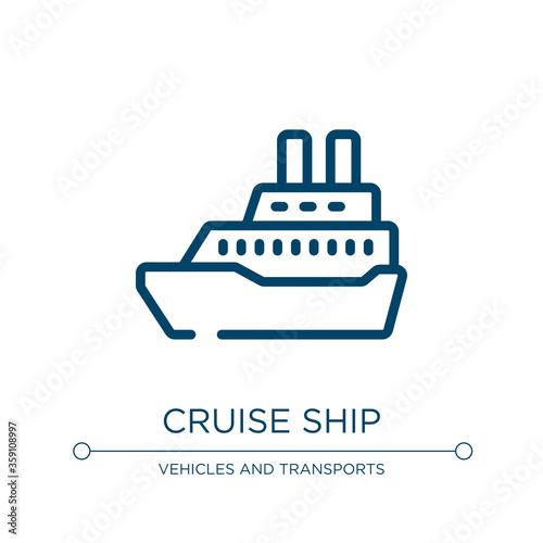 Cruise ship icon. Linear vector illustration from transportation collection. Outline cruise ship icon vector. Thin line symbol for use on web and mobile apps, logo, print media.
