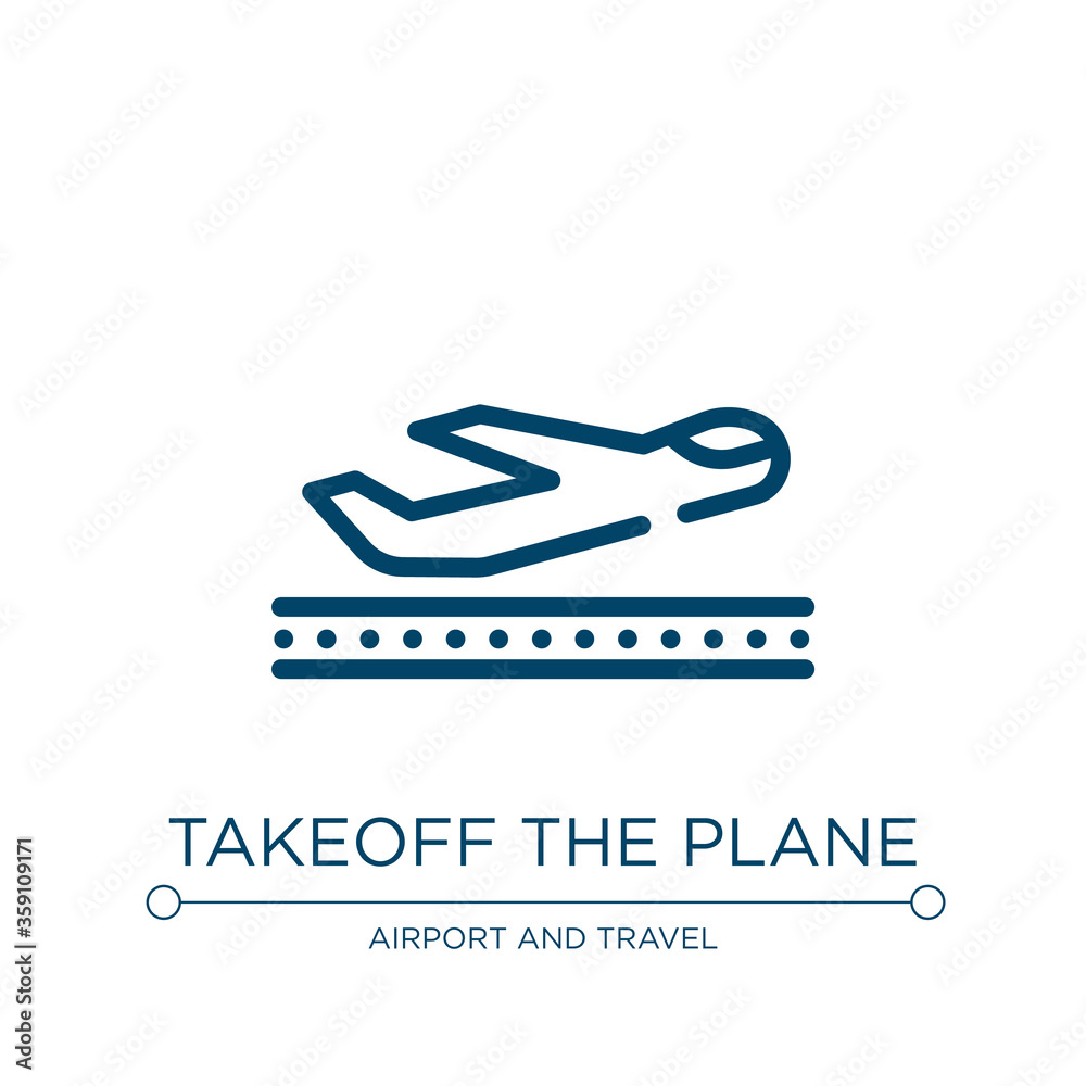 Takeoff the plane icon. Linear vector illustration from in the airport collection. Outline takeoff the plane icon vector. Thin line symbol for use on web and mobile apps, logo, print media. Takeoff the plane icon. Linear vector illustration from in the airport collection. Outline takeoff the plane icon vector. Thin line symbol for use on web and mobile apps, logo, print media.