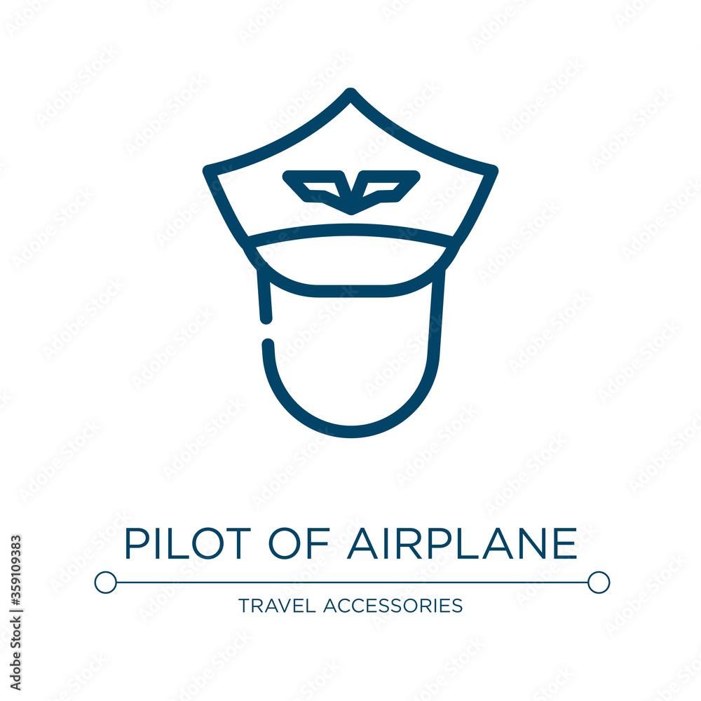 Pilot of airplane icon. Linear vector illustration from airport collection. Outline pilot of airplane icon vector. Thin line symbol for use on web and mobile apps, logo, print media. Pilot of airplane icon. Linear vector illustration from airport collection. Outline pilot of airplane icon vector. Thin line symbol for use on web and mobile apps, logo, print media.