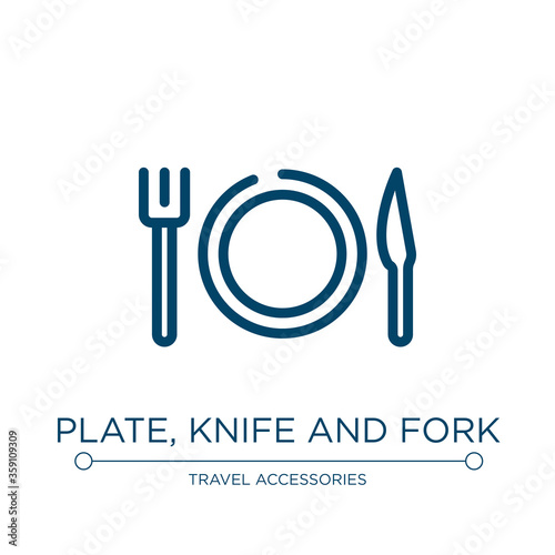Plate, knife and fork icon. Linear vector illustration from holidays collection. Outline plate, knife and fork icon vector. Thin line symbol for use on web and mobile apps, logo, print media.