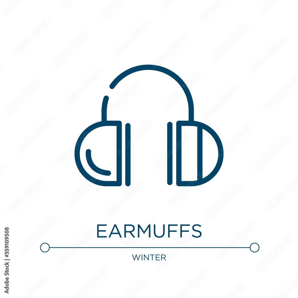 Earmuffs icon. Linear vector illustration from winter collection. Outline earmuffs icon vector. Thin line symbol for use on web and mobile apps, logo, print media. Earmuffs icon. Linear vector illustration from winter collection. Outline earmuffs icon vector. Thin line symbol for use on web and mobile apps, logo, print media.
