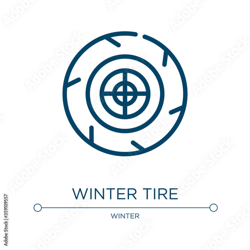 Winter tire icon. Linear vector illustration from winter collection. Outline winter tire icon vector. Thin line symbol for use on web and mobile apps, logo, print media.