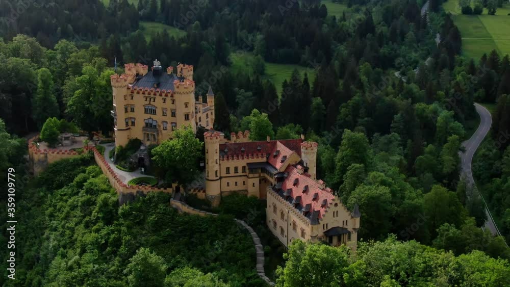 Famous Hohenschwangau Castle in Bavaria Germany, the High Castle - aerial photography Famous Hohenschwangau Castle in Bavaria Germany, the High Castle - aerial photography