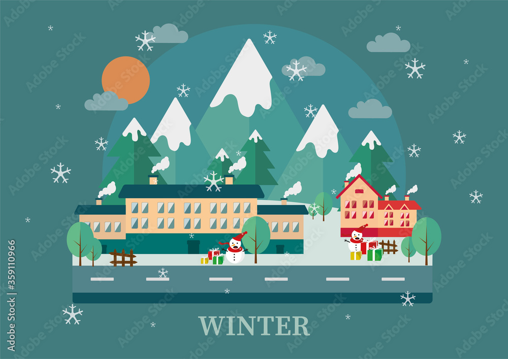 winter illustration design. Winter atmosphere in several places.
