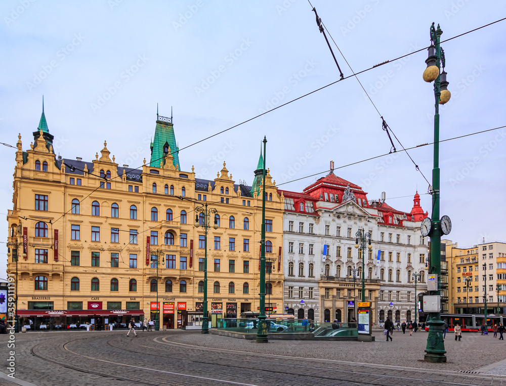 Art Nouveau buildings in Old Town (Stare Mesto) by Prague Namesti Republiky station Prague, Czech Republic 