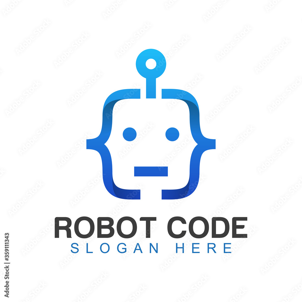 technology Robot code or face code logo, line programmer code logo design