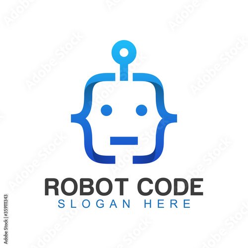 technology Robot code or face code logo, line programmer code logo design