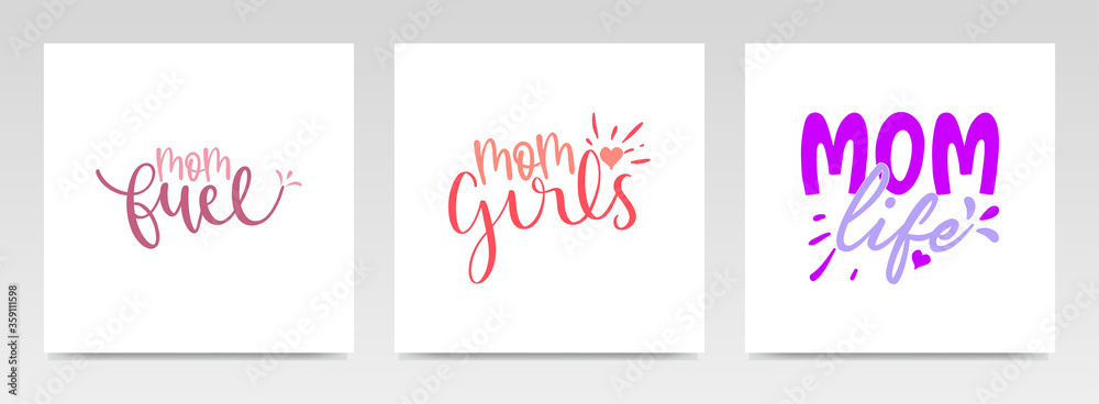 Mother's day quotes letter typography set illustration.