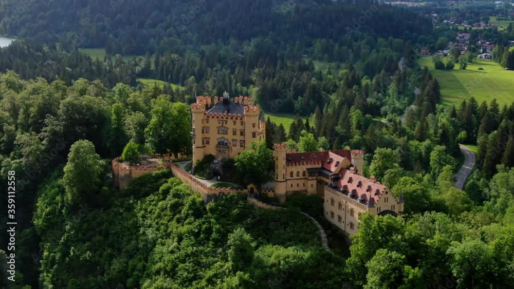 Famous Hohenschwangau Castle in Bavaria Germany, the High Castle - aerial photography Famous Hohenschwangau Castle in Bavaria Germany, the High Castle - aerial photography