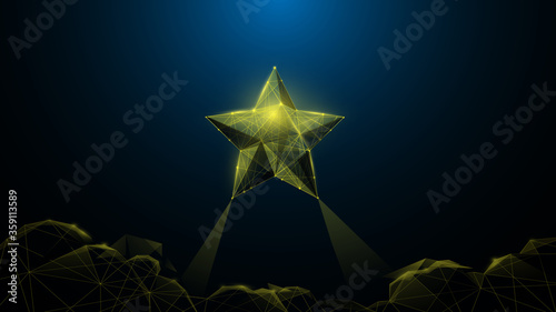 Follow Your Dreams Concept, Star Over Clouds on Background. Low Poly Wireframe. Vector Illustration