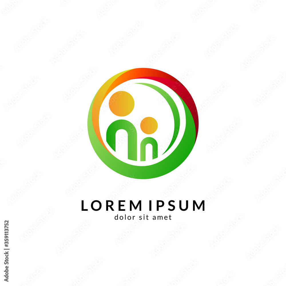 Kids care logo vector, caring children, family parenting, charity people, health care clinic, happy child play with parent Kids care logo vector, caring children, family parenting, charity people, health care clinic, happy child play with parent