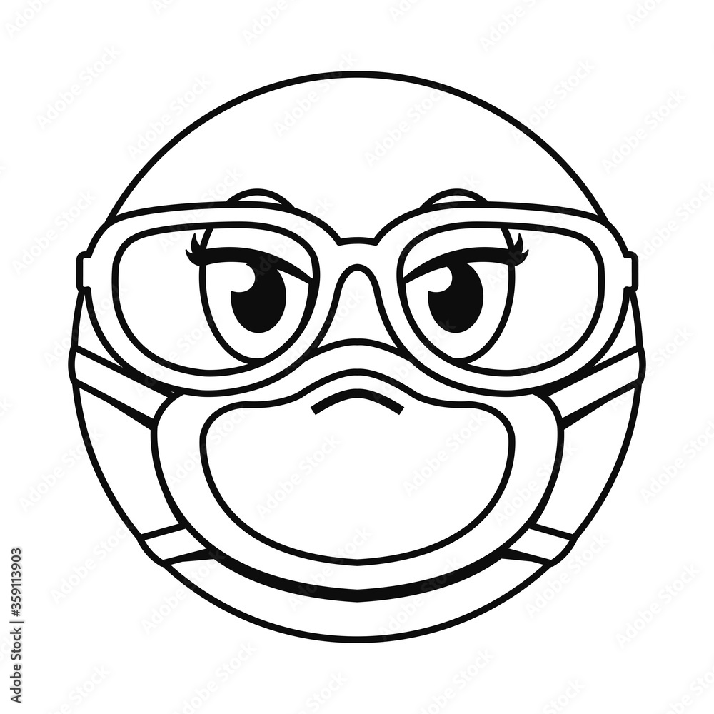 emoji with mask and glasses line style icon vector design emoji with mask and glasses line style icon vector design