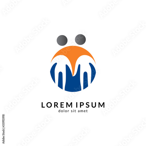 Kids care logo vector, caring children, family parenting, charity people, health care clinic, happy child play with parent