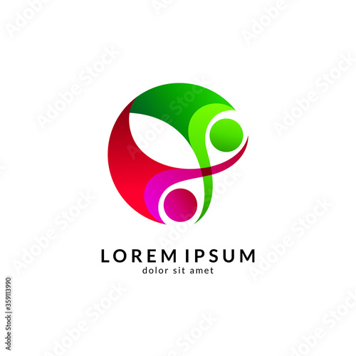 Kids care logo vector, caring children, family parenting, charity people, health care clinic, happy child play with parent
