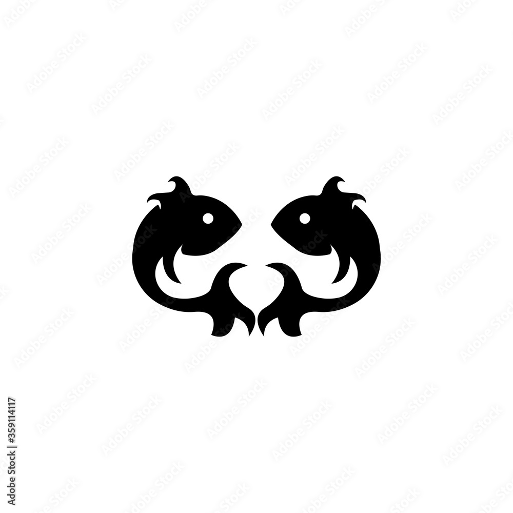 Two fish in black and white style. Twin fish yin yang concept. Contour for tattoo  logo  emblem and design elemen.
