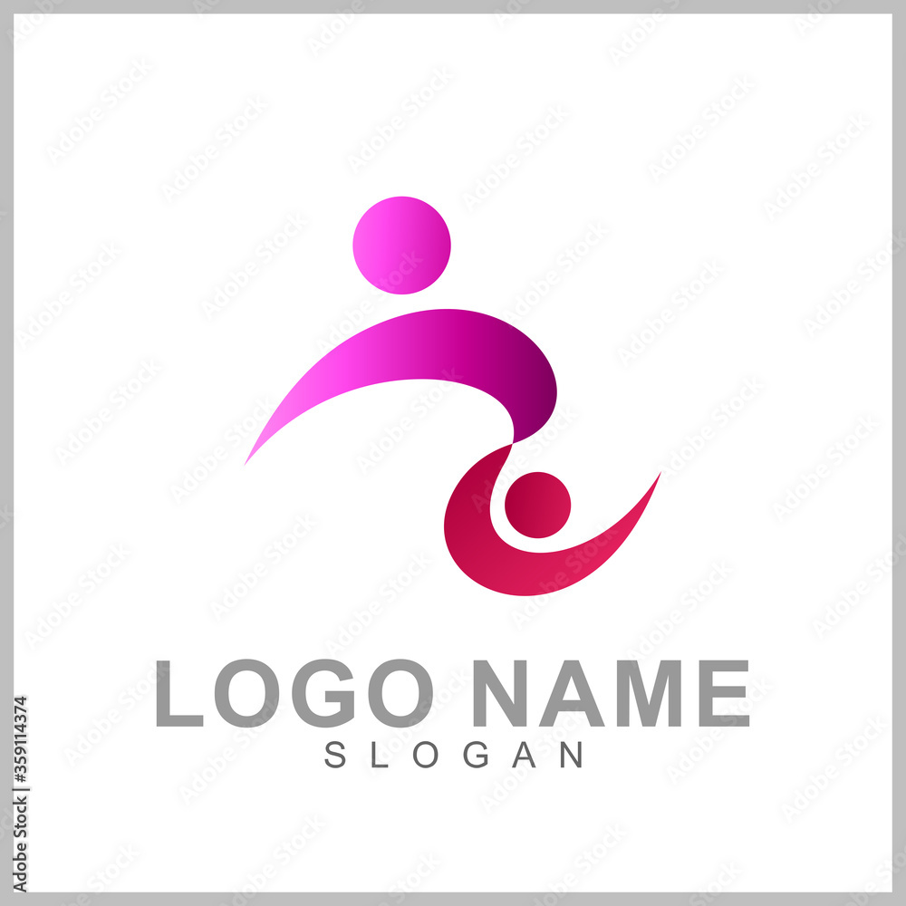 Kids care logo vector, caring children, family parenting, charity people, health care clinic, happy child play with parent Kids care logo vector, caring children, family parenting, charity people, health care clinic, happy child play with parent