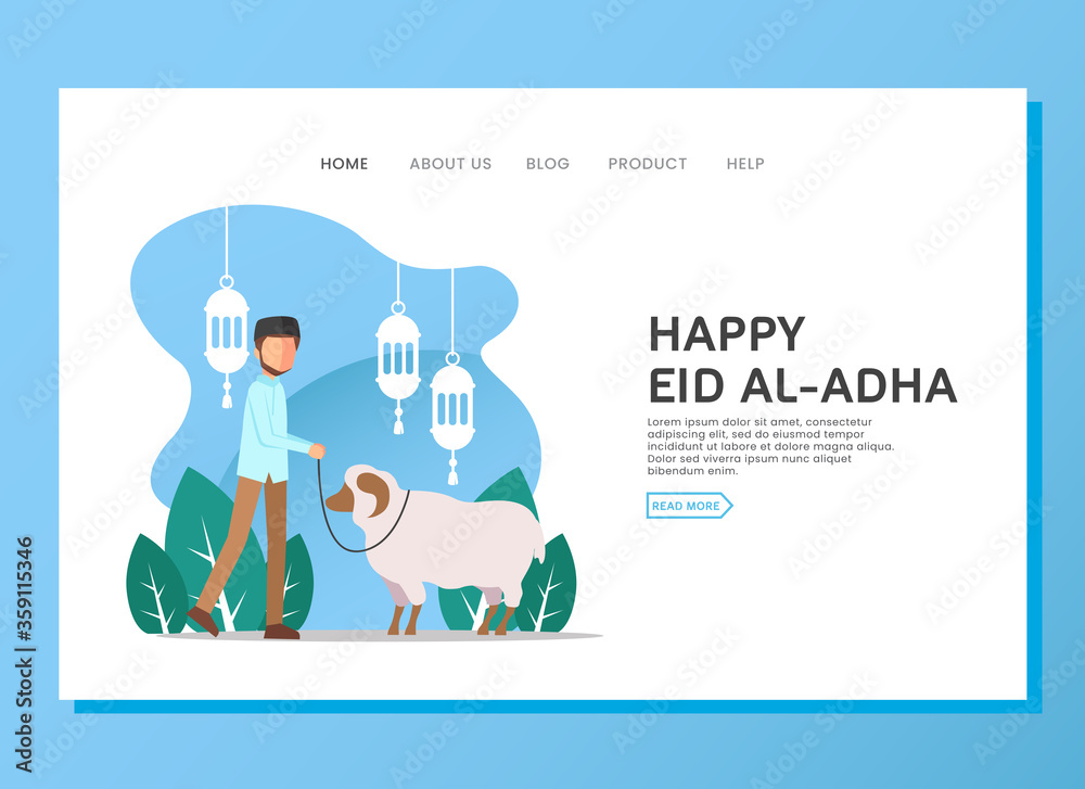 Naklejka premium Eid al Adha landing page concept with sheep and people