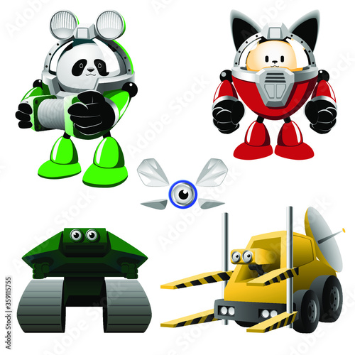 Astronauts Rescuers. Set of cartoon characters on a white background. Vector illustration.