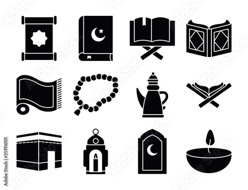 Eid mubarak silhouette style icon set vector design