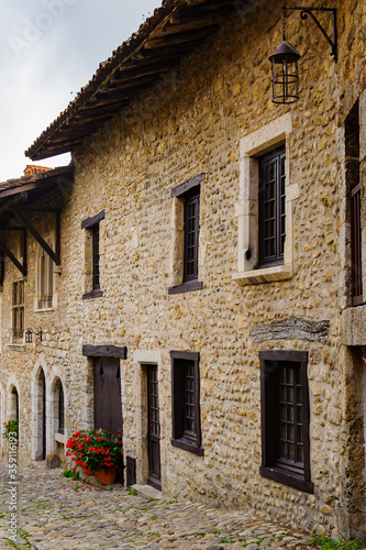 Architecture of Perouges, France, a medieval walled town, a popular touristic attraction.