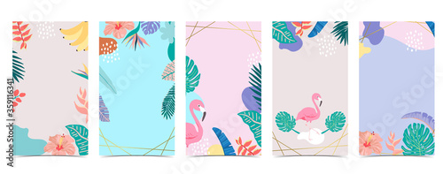 Cute background for social media.Set of instagram story with flower,leaf,summer