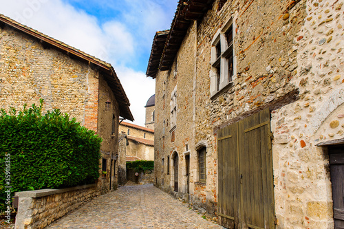 Perouges, France, a medieval walled town, a popular touristic attraction.