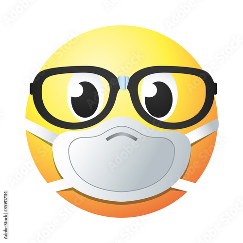 emoji with mask and glasses gradient style icon vector design