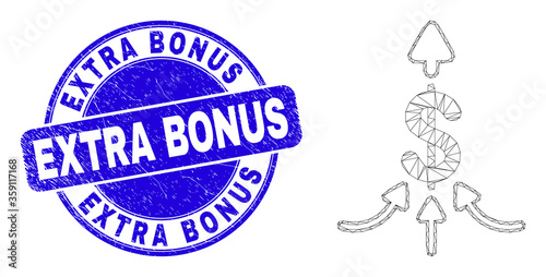 Web carcass payment aggregator pictogram and Extra Bonus seal stamp. Blue vector round textured seal with Extra Bonus message.