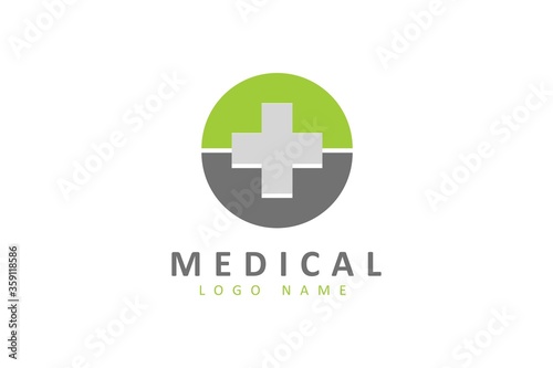 Medical pharmacy Logo desain, healthCare Symbol, with green and gray, hospital Flat logo design Vector