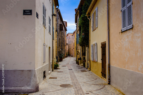 It's Street in the Old town of Antibes, Cote d'Azur, France. Antibes was founded as a 5th-century BC Greek colony and was called Antipolis