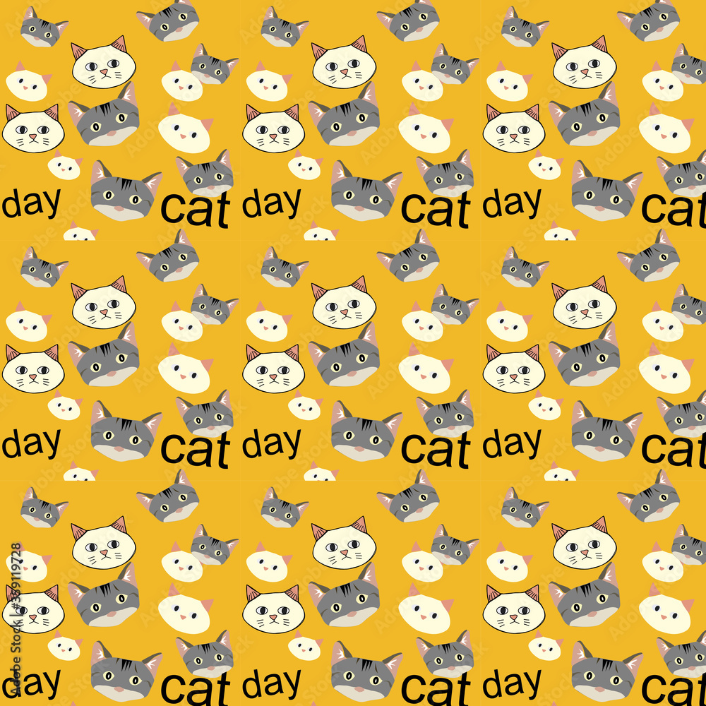 hand drawn vector cats face pattern for international cat day hand drawn vector cats face pattern for international cat day