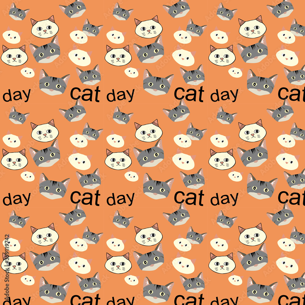 Fototapeta premium hand drawn vector cats face pattern for international cat day