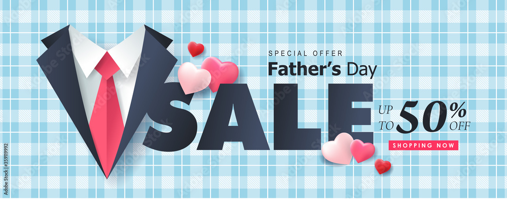 Fototapeta premium Happy Fathers Day Sale banner background.Promotion and shopping template.Vector illustration.