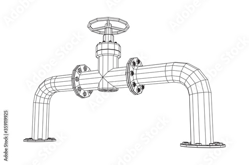 Oil pipeline with valve business concept. Finance economy polygonal petrol production. Petroleum fuel industry transportation line. Wireframe low poly mesh vector illustration.