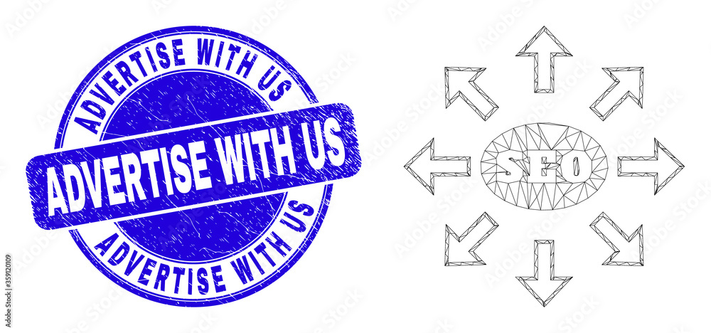 Web mesh seo distribution arrows pictogram and Advertise with Us watermark. Blue vector round scratched watermark with Advertise with Us phrase. Web mesh seo distribution arrows pictogram and Advertise with Us watermark. Blue vector round scratched watermark with Advertise with Us phrase.