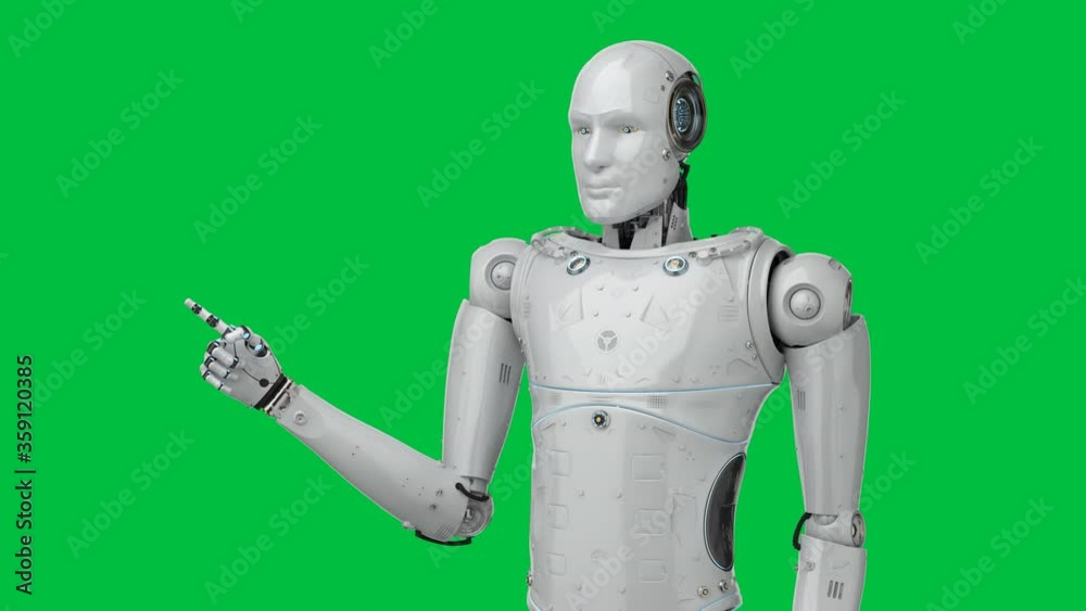 3d rendering cyborg finger point on green screen background 4k footage