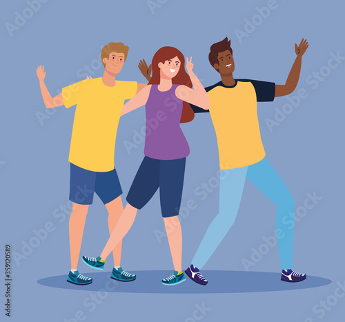 happy characters, men and woman, young people, friendship excitement, cheerful laughing from happiness vector illustration design