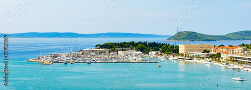It's Panoramic view of the port of Split, Croatia, and the Adriatic Sea