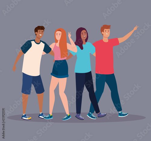 happy characters, young people, friendship excitement, cheerful laughing from happiness vector illustration design