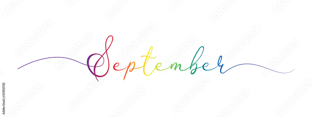 september letter calligraphy banner colorful gradient - obrazy, fototapety, plakaty 
